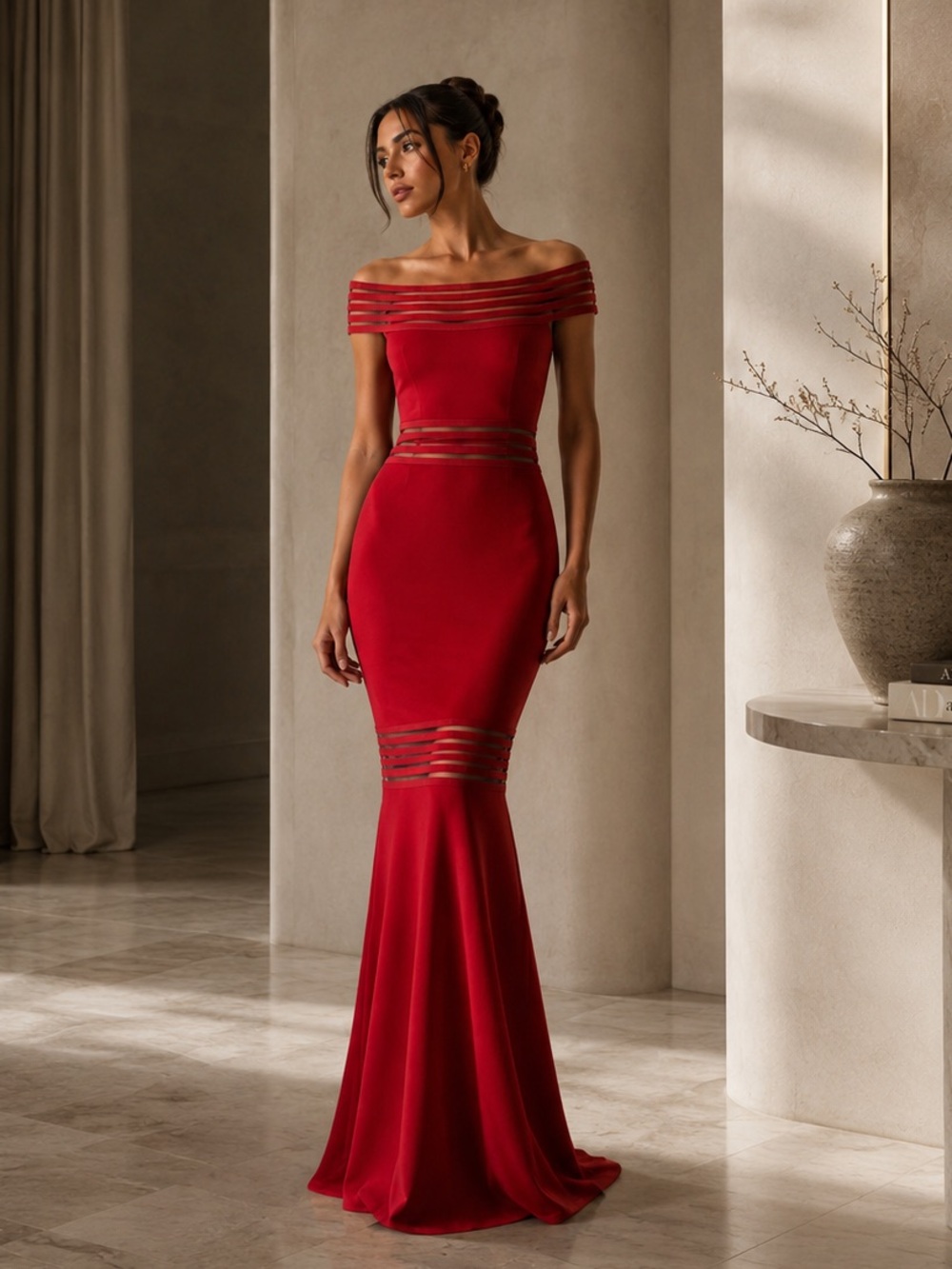 Venus Bodycon Gown Red Off-Shoulder Dress size 4